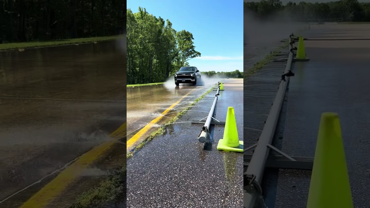 Hydroplaning test on truck tires in a 2025 Chevrolet Silverado 1500 | Consumer Reports