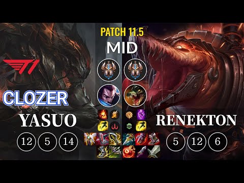 T1 Clozer Yasuo vs Renekton Mid - KR Patch 11.5