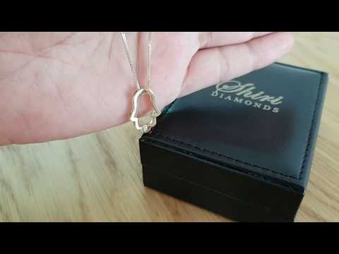 A video of Solid Gold 0.02ctw 17.5mm Hamsa Diamond Pendant - Floating Design
