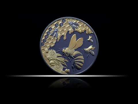 Honey Bee 2025 $1 1oz Gold-Plated Silver Black Proof Coin