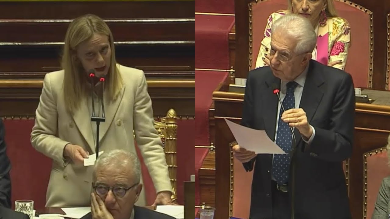IL BOTTA E RIPOSTA TRA GIORGIA MELONI E MARIO MONTI IN SENATO