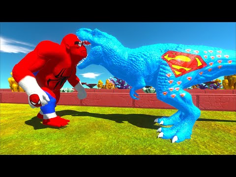 SUPERMAN T-REX vs ALIEN SPINOSAURUS vs SPIDERMAN GORO DEATH RUN - Animal Revolt Battle Simulator