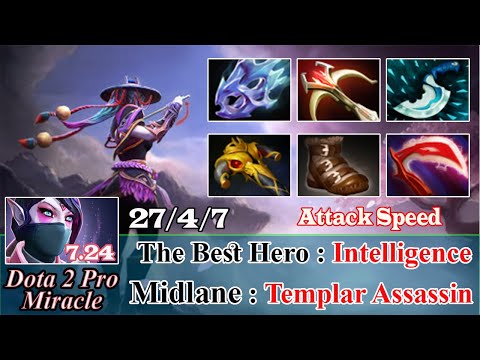 Templar Assassin Midlane Godlike 27 Kill - Dota 2 Pro Miracle Spotlight Gameplay Patch 7.24 - Dota 2