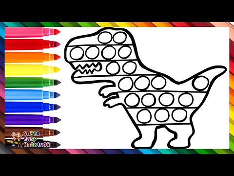 Draw and Color a Cute Dinosaur POP IT 🦖🌈 T-Rex Drawings for Kids