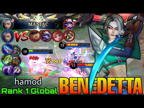 1 VS 4 MANIAC Benedetta Aggressive Move! - Top 1 Global Benedetta by hamod - Mobile Legends