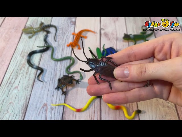 Набор фигурок Насекомые ящерицы лягушки 12шт в ассортименте - видео