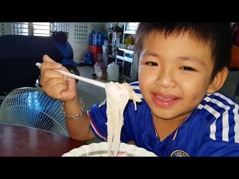 2 Kids Eating Their Yummy Breakfast - Cambodian Authentic Breakfast