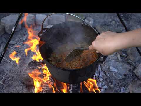 Uzbek Plov Cooked In Cast Iron Kazan On Open Camp Fire - Easy Pilaf, Pulao Palov Recipe For Amateurs