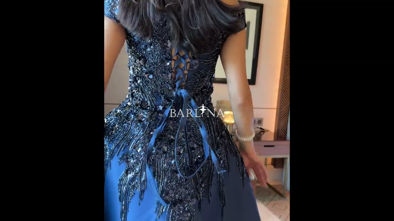 Royal navy blue evening dress with sparkling touches - XXL