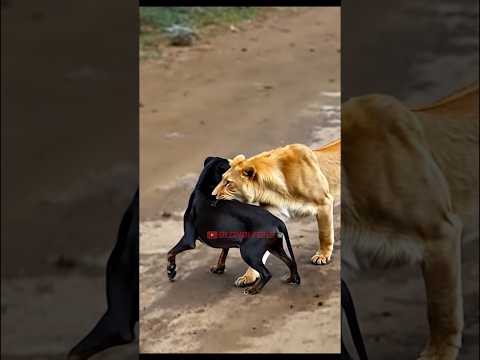 Rottweiler VS Lion Encounter in The Wild! #shorts #rottweiler #lion #animals