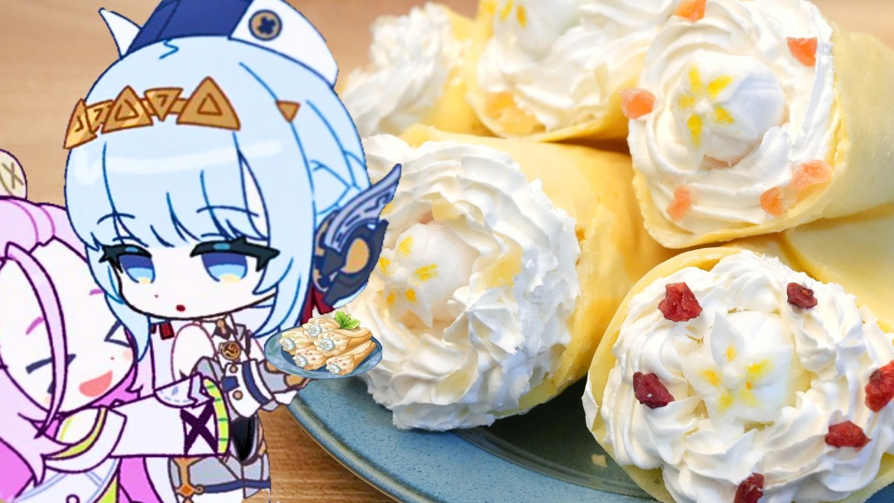 【原神料理】アイノとイネファが一緒に作った至高の「ホワイトベリークルムカケ」再現！Genshin Food Aino Ineffa Krumkake IRL.