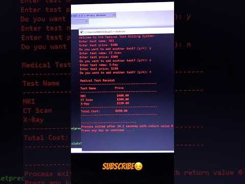 medical tests receipt IDE dev c++ #cppprogramming