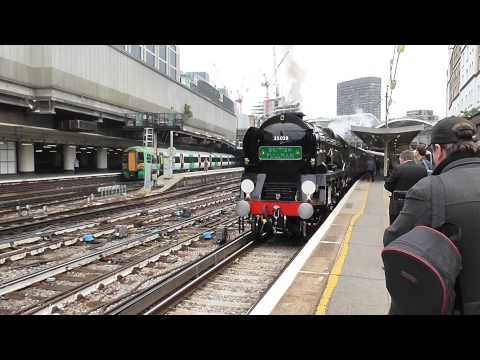 Clan Line very smoky departure on Belmond British Pullman 12/6/15