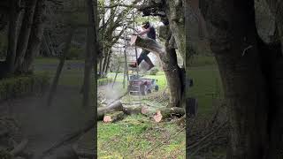 Can you guess what is going to happen 🫣… chainsaws and ladders don’t mix…