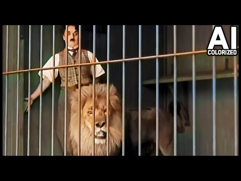 Charlie Chaplin 4K COLORIZED using AI - The Lion Cage Full Scene (The Circus, 1928)