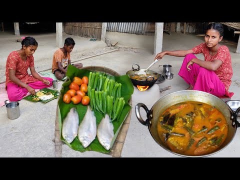 Santali Tribal Girl Cooking RIVER FOLI FISH Recipe With Fresh VEGETABLES | Rural Villagers Lifestyle