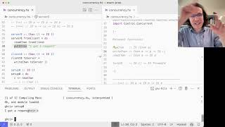 Concurrent programming with channels in Haskell