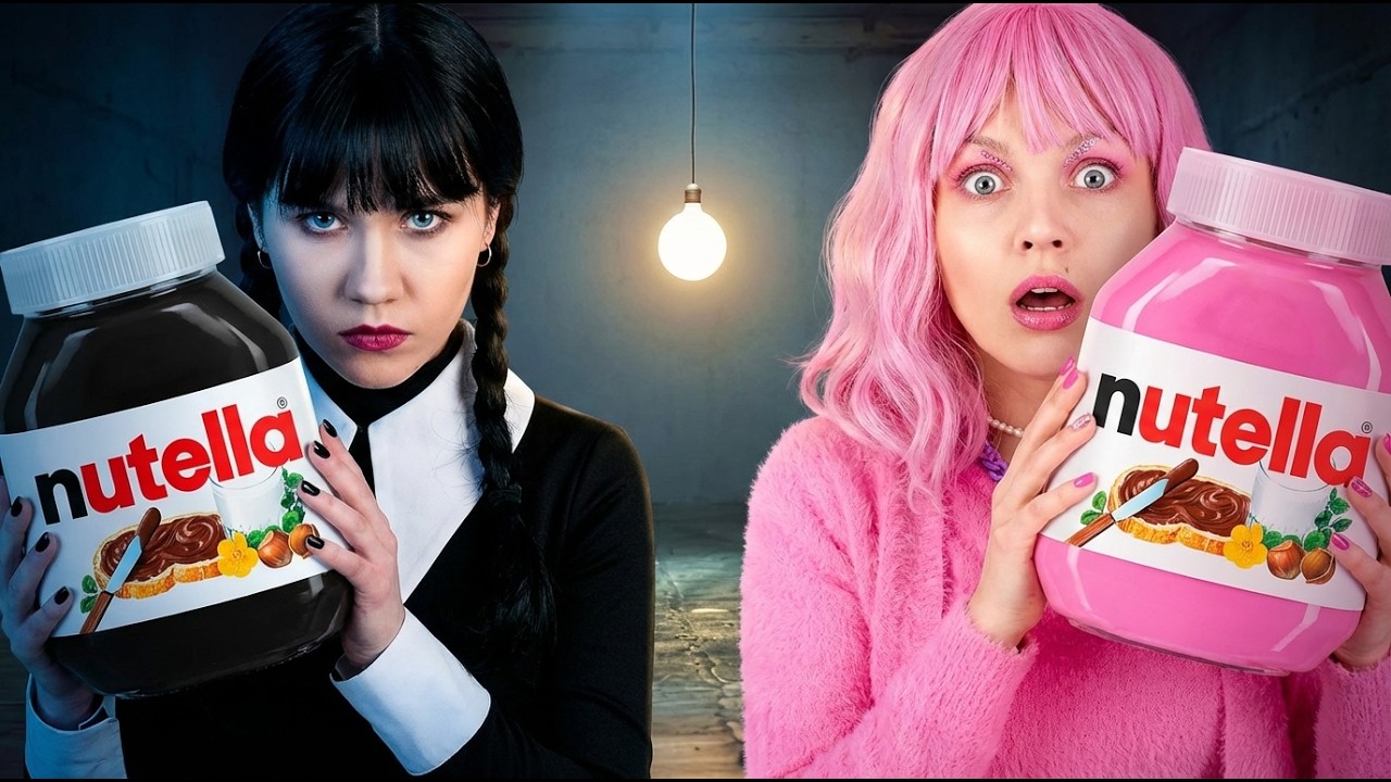 PINK VS BLACK FOOD CHALLENGE! Eating Only 1 Color Challenge, Wednesday VS Enid by Gotcha! Viral