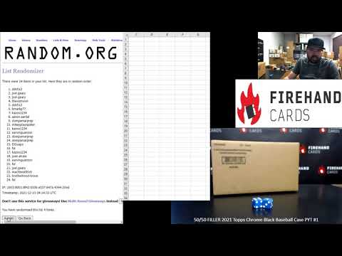 12/12/2021 50/50 FILLER 2021 Topps Chrome Black Baseball Case PYT #1