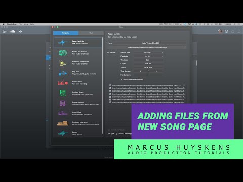 Adding Files to a Song directly from the New Song Page in PreSonus Studio One 6