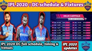IPL 2020 = Full Schedule/Fixtures, Timings, Venues of Delhi Capitals (DC)