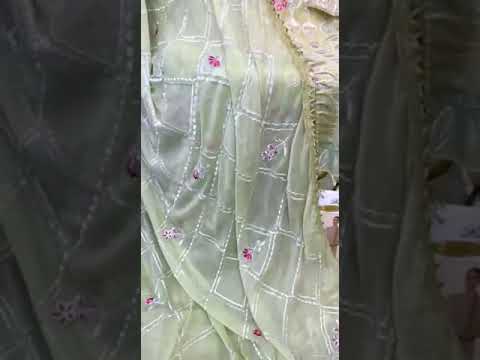 Georgette green designer embroidered pakistani suits, semi s...