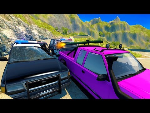 POLICE CHASE VS HIGH POWERED GUN TRUCKS! - BeamNG Drive Crash Test Compilation Gameplay