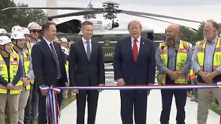 Trump ribbon cutting for new White House helipad lacks clear sound of him talking amid press ban