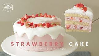 핑크핑크한🎀 동화속 비주얼♥ 딸기 생크림 케이크 만들기 : Strawberry cake Recipe : いちごのショートケーキ | Cooking ASMR