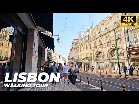 WALKING TOUR LISBOA 2023 - Escadas & Praças: Baixa-Chiado em 4K
