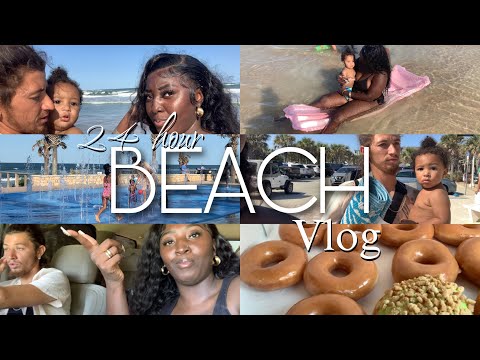 24 HOUR BEACH VLOG|| DONUTS •FAMILY•SPLASH PAD•CHINESE FOOD