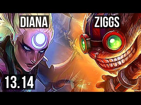 DIANA vs ZIGGS (MID) | 8/0/1, 68% winrate, 7 solo kills, Legendary | EUW Grandmaster | 13.14