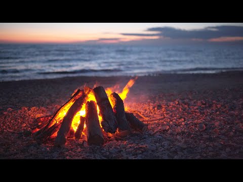 Campfire on the Beach with the Sound of Relaxing Ocean Waves