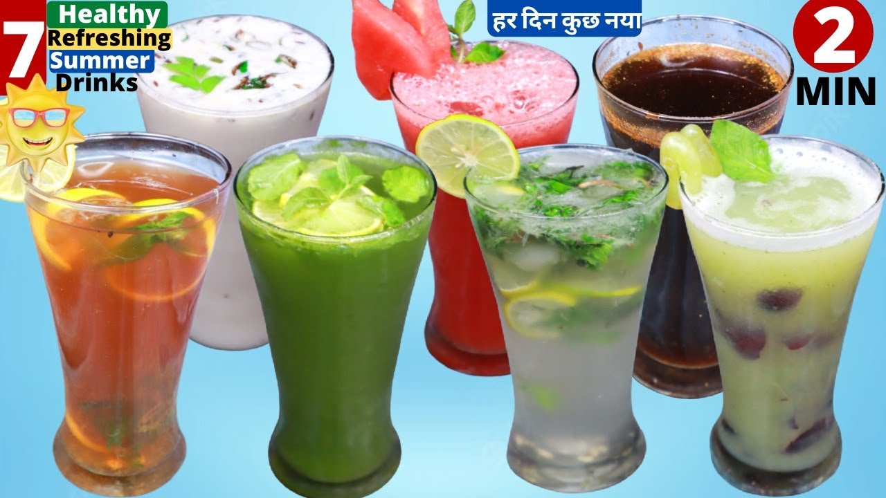 2 Min में Summer Drinks,सबसे आसान ड्रिंक|7 Refreshing Summer Drinks Recipe/Juice/Easy Drinks At Home
