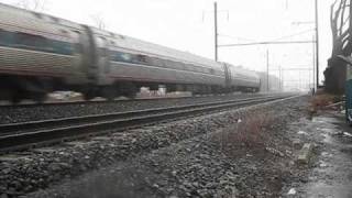 preview picture of video 'Amtrak Keystone and Pennsylvanian in Kinzers, PA 3-10-11.wmv'