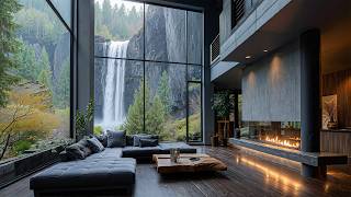 Serene Jazz In The Waterfall Side Living Room - Jazz Instruments And Natural Scenery For Sleeping
