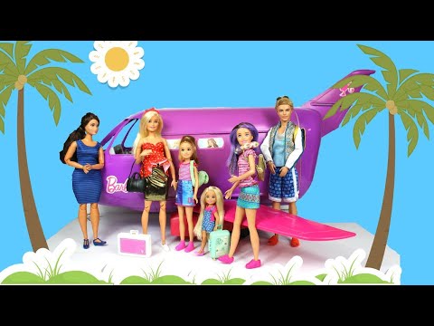 Barbie Doll Family Airplane Travel Routine - Dreamhouse Vacation Adventure