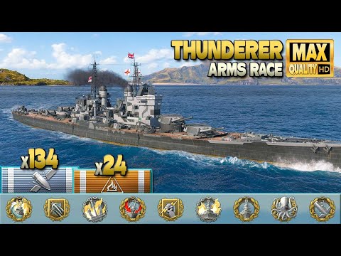 Battleship Thunderer: Firestarter on map Hotspot - World of Warships