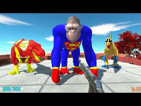 FPS DEATH CLIMB Vs T REX AND GORO SUPERMAN with ALL WEAPONS - Animal Revolt Battle Simulator ARBS