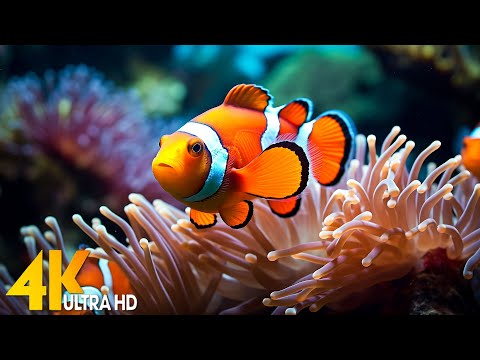 Aquarium 4K VIDEO (ULTRA HD) 🐠 Beautiful Coral Reef Fish - Relaxing Sleep Meditation Music #115