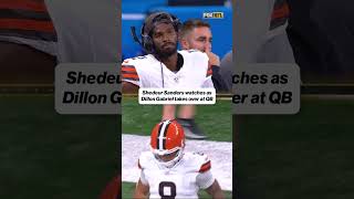 Shedeur watching Dillon Gabriel check in at QB 👀 #brown #football #cleveland