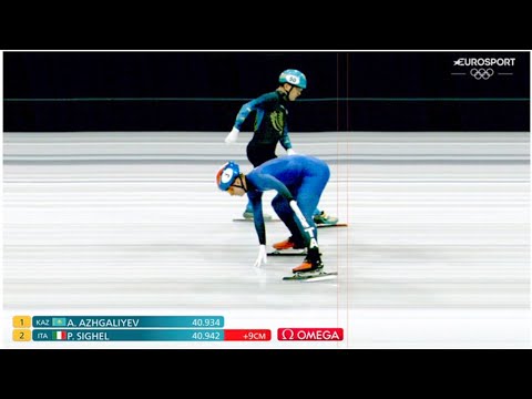 Pietro Sighel backward finish after Crash in men's 500m Short track speed skating winter Olympics 