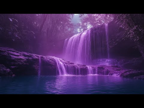 LIVE: Purple Waterfalls from Another Planet 🌌 Relaxing Water Sounds & Soft Music for Sleep & Focus