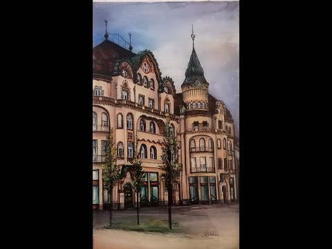 Palatul Vulturul Negru Oradea - aplicarea culorii pe spatele sticlei