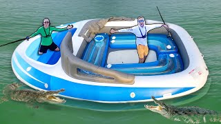 Searching for LAKE MONSTER In Giant Inflatable Raft! (Did we find it?)