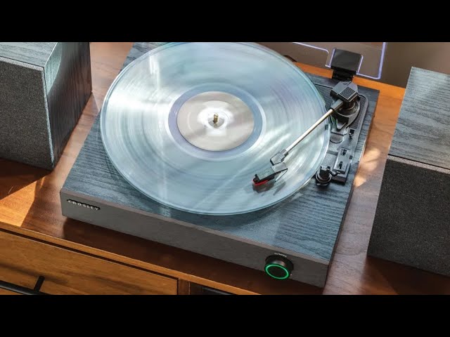 Crosley Zane record player with speakers black overview