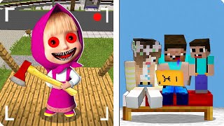 EL NOOB SIGUE A LA ATERRADORA MASHA.EXE A TRAVES DE LA CAMARAS OCULTAS EN MINECRAFT