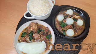 Nigerian Goat Meat Pepper Soup with Agidi (with Corn Flour) | Flo Chinyere