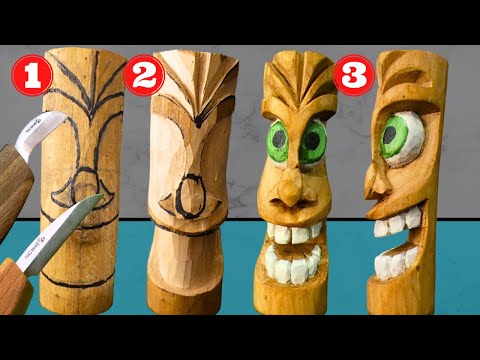 Wood carving tutorial: Mini TIKI carved in stick whith knife