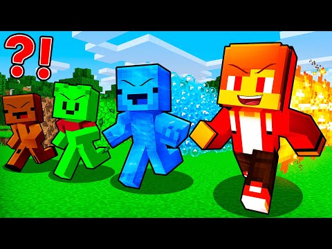 JJ Fire vs Mikey Water vs Carrie Grass vs BananaKid Dirt Elemental Battle - Maizen (Minecraft)